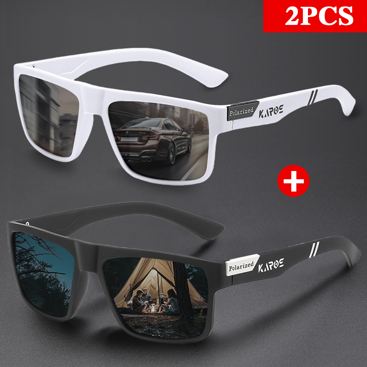 KAROS 2PCS Retro Square Polari - Fishing Sunglasses Polarized 评论和价格