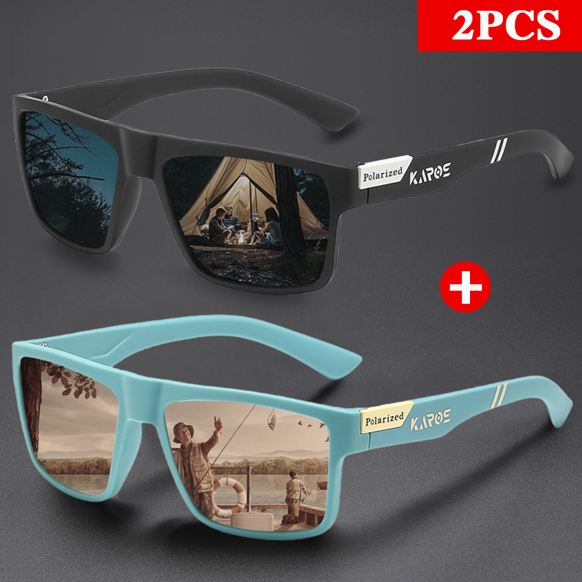 KAROS 2PCS Retro Square Polari - Fishing Sunglasses Polarized 评论和价格