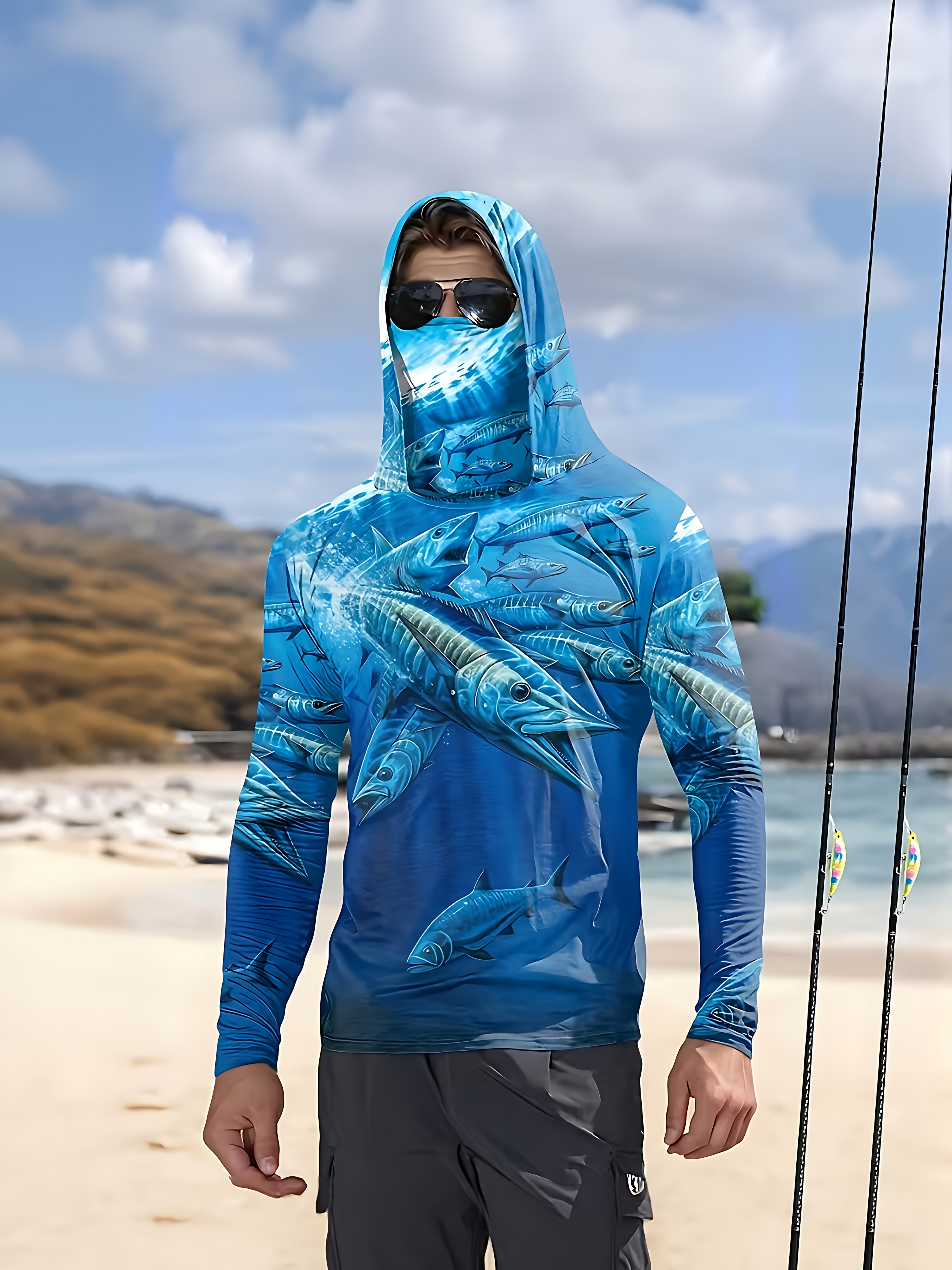Fishing Shirt Hooded Men Fishi - Fishing Mask Sun Protection 评论和价格