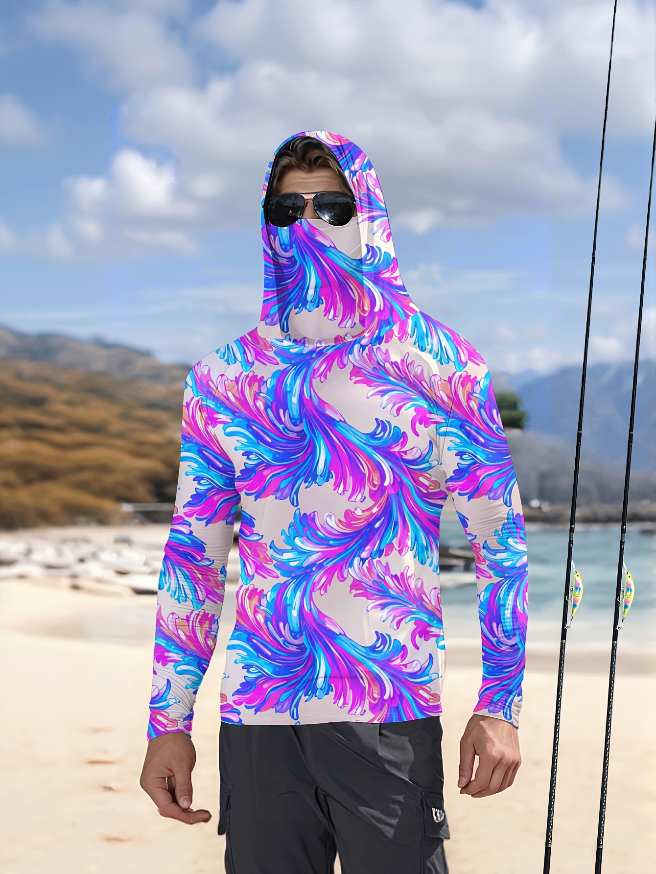 Men Hood Fishing Shirt long sl - Fishing Shirt Uv Protection 评论和价格