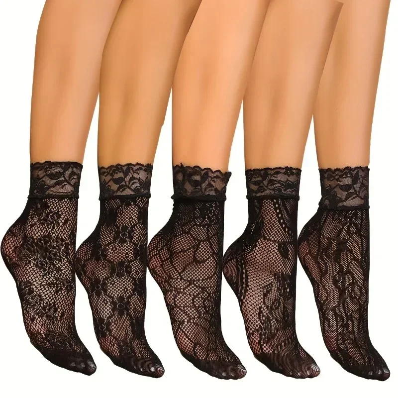 5 Pairs Floral Lace Socks Thin - Fishing Socks 评论和价格