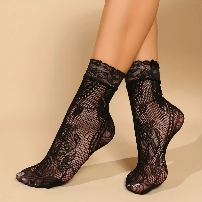 5 Pairs Floral Lace Socks Thin - Fishing Socks 评论和价格