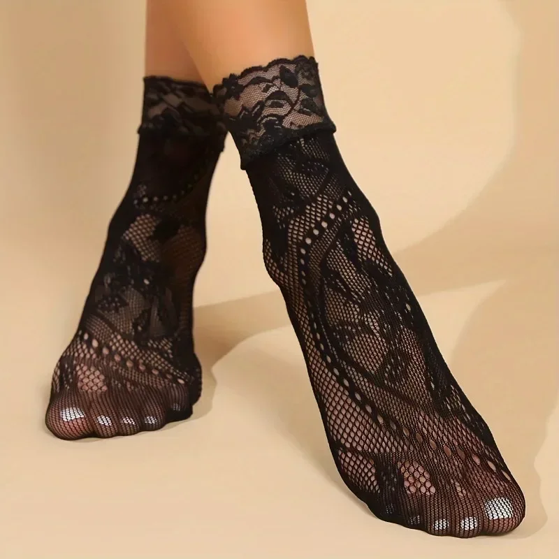 5 Pairs Floral Lace Socks Thin - Fishing Socks 评论和价格