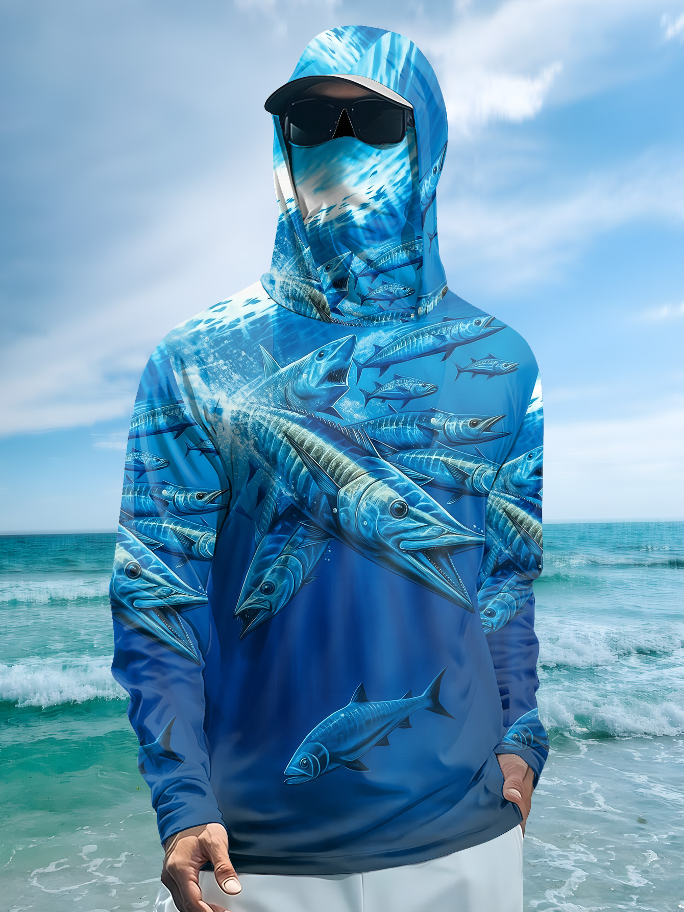 Men Hood Fishing Shirt long sl - Fishing Hoodie 评论和价格