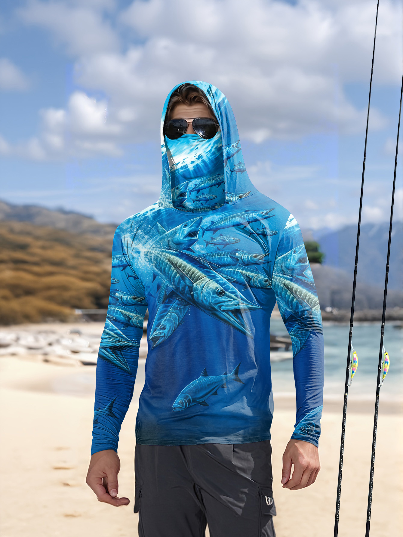 Men Hood Fishing Shirt long sl - Fishing Hoodie 评论和价格